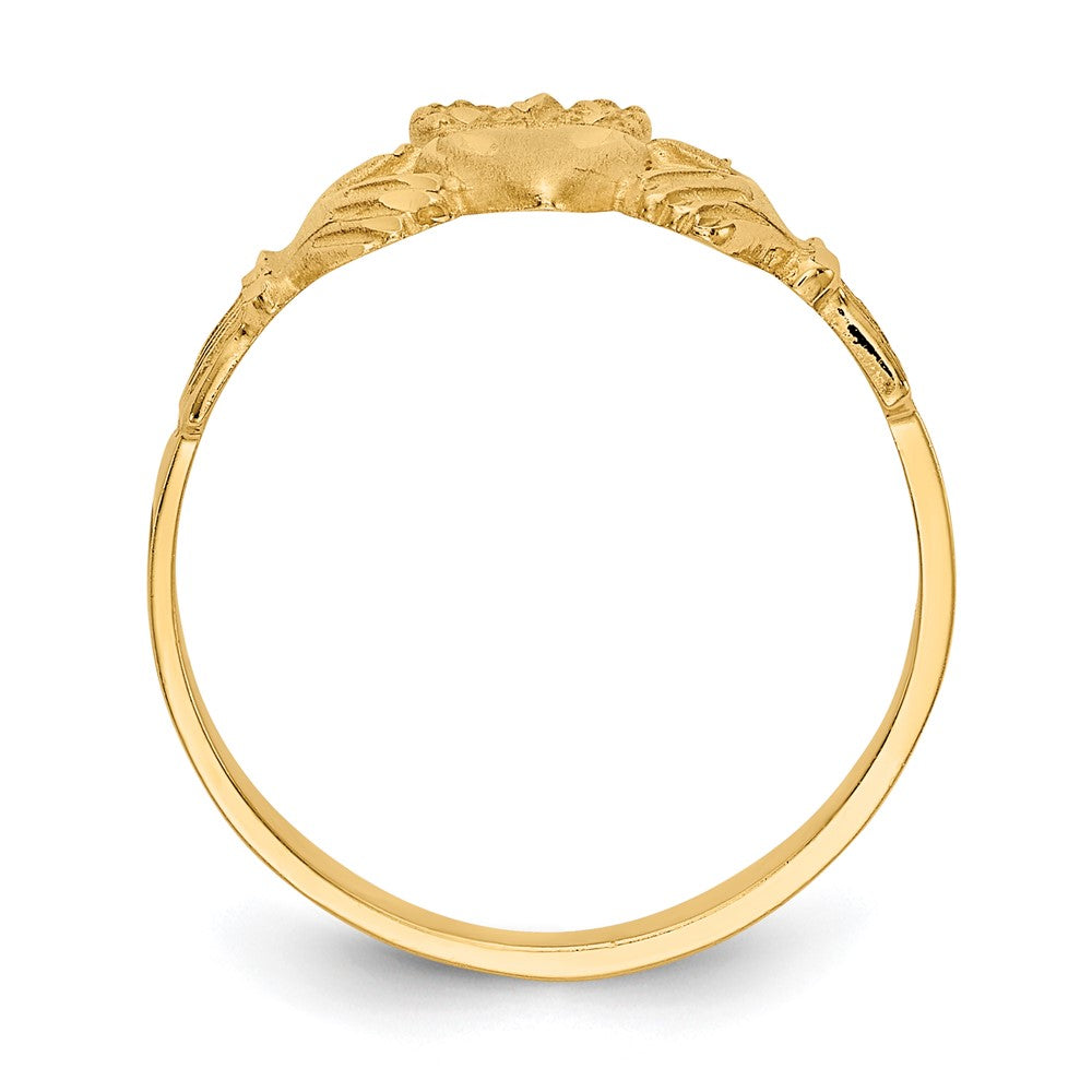 14K Yellow Gold Satin and Diamond-cut Claddagh Ring
