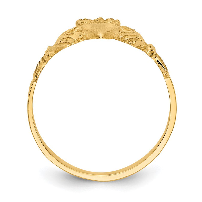 14K Yellow Gold Satin and Diamond-cut Claddagh Ring