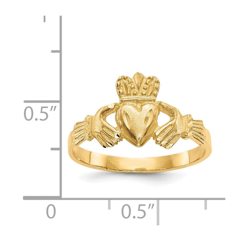 14K Yellow Gold Satin and Diamond-cut Claddagh Ring