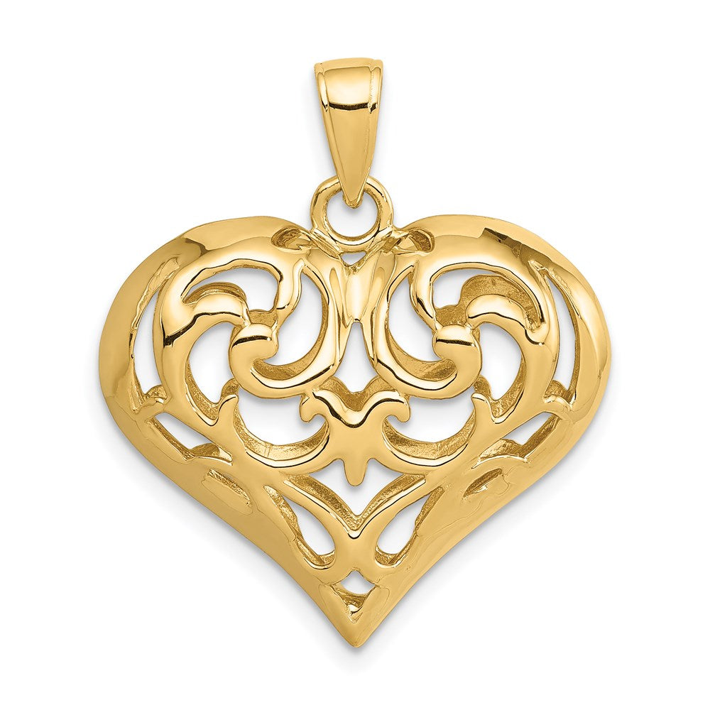 14k Yellow Gold Polished 3-D Filigree Puffed Heart Pendant