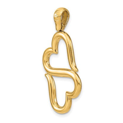 14k Yellow Gold Polished Connected Double Hearts Pendant