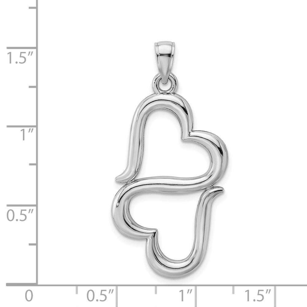 14k White Gold 3-D Solid Double Hanging Hearts Pendant