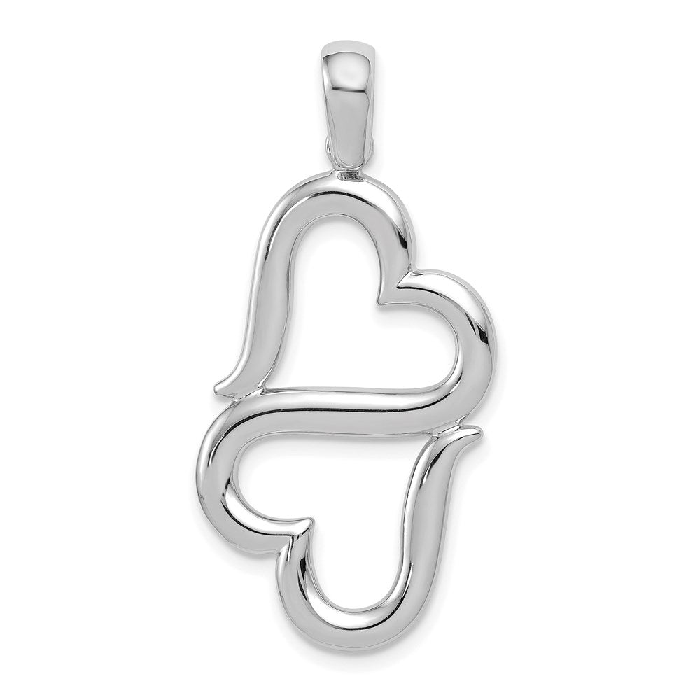 14k White Gold 3-D Solid Double Hanging Hearts Pendant