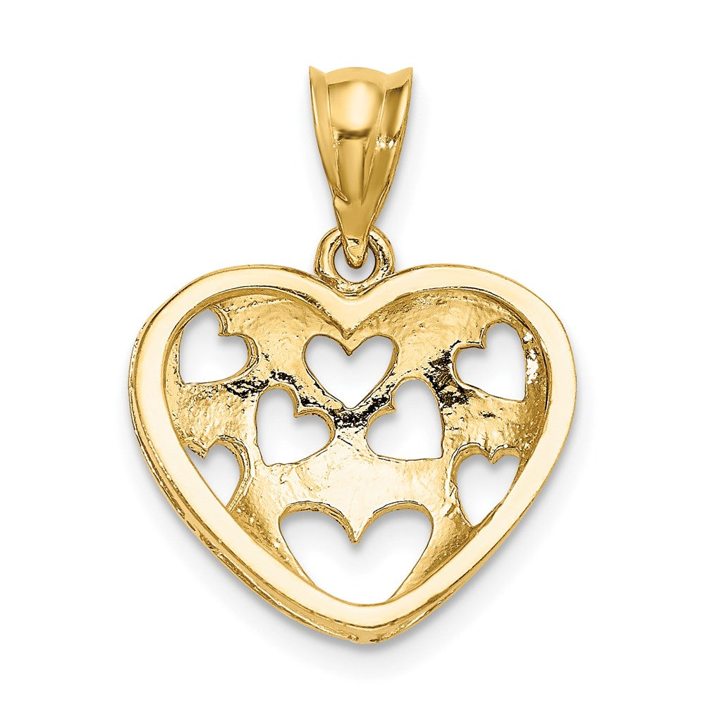 14k Yellow Gold Cut-out Hearts on Heart Charm