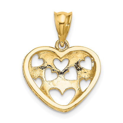 14k Yellow Gold Cut-out Hearts on Heart Charm