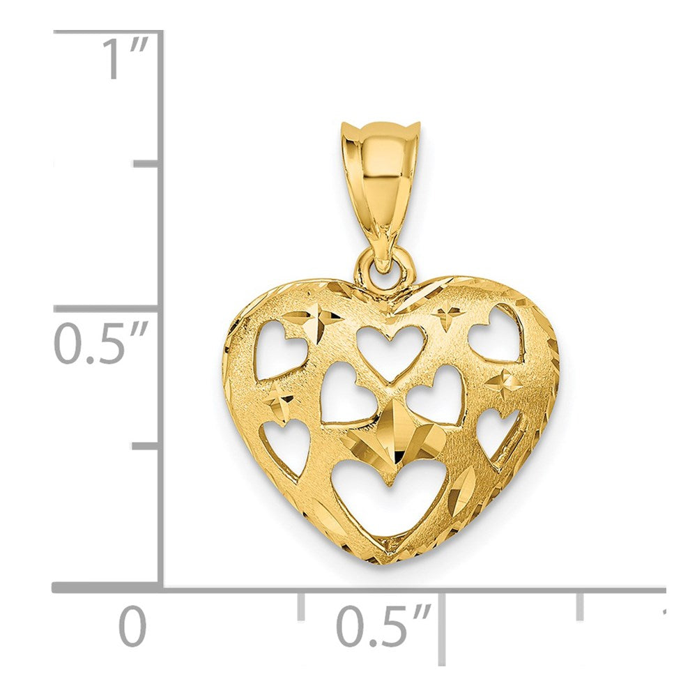 14k Yellow Gold Cut-out Hearts on Heart Charm