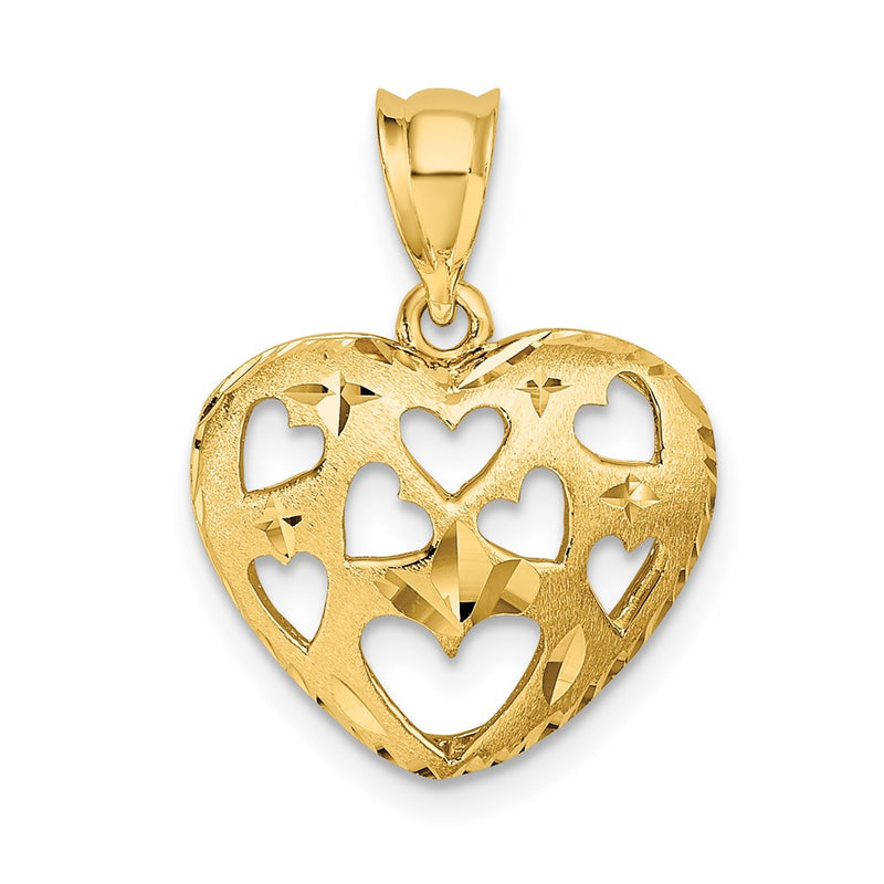 14k Yellow Gold Cut-out Hearts on Heart Charm