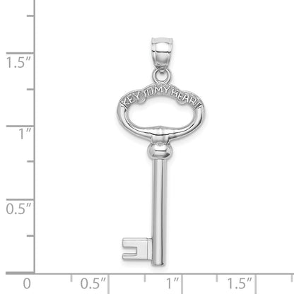 14k White Gold 3D KEY TO MY HEART Key Charm