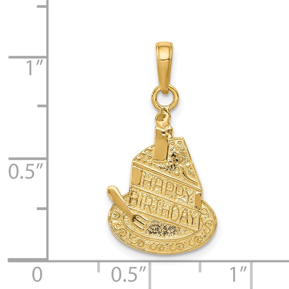 14k Yellow Gold Slice of Cake with Candle HAPPY BIRTHDAY Pendant