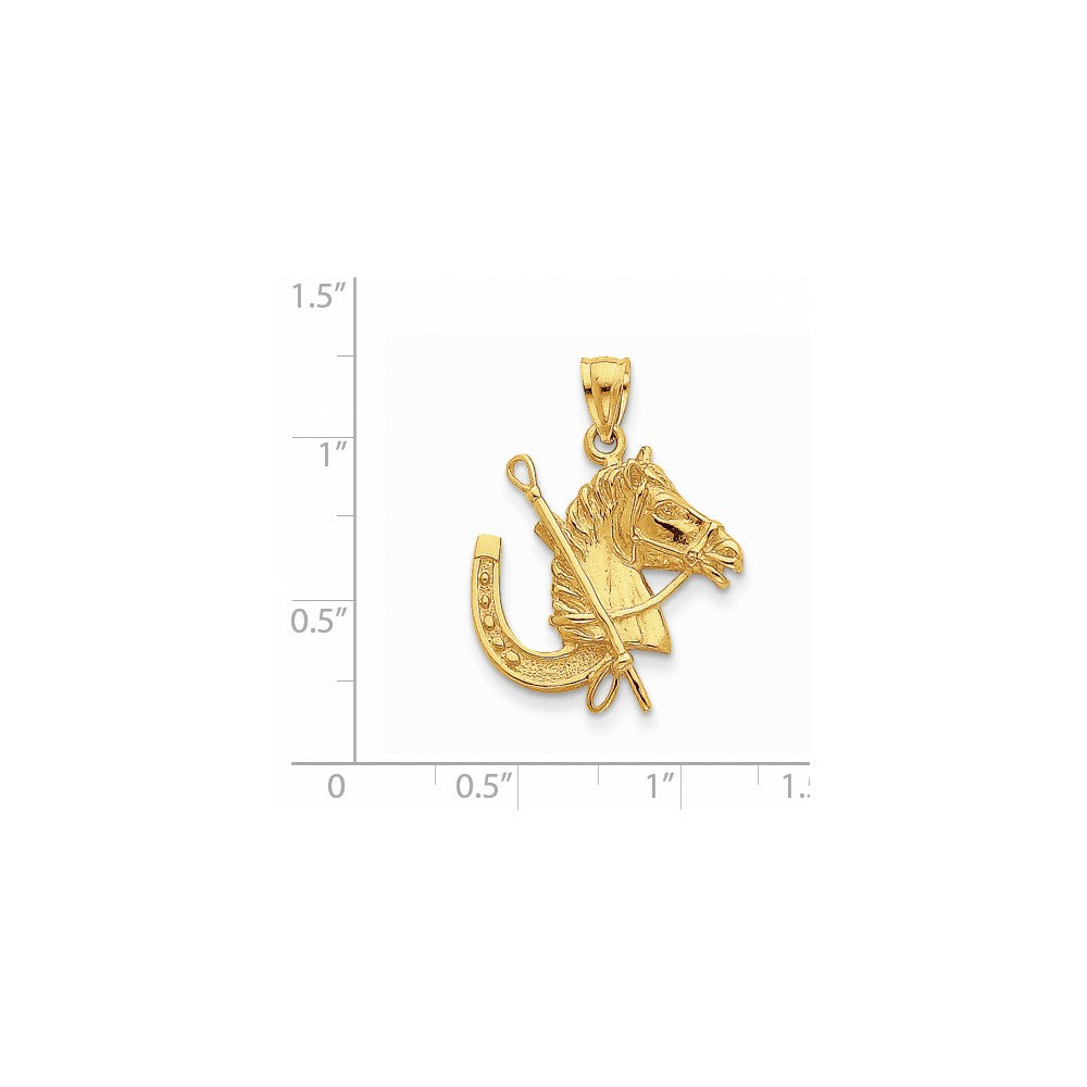 14k Yellow Gold Horse Head with Horseshoe Pendant
