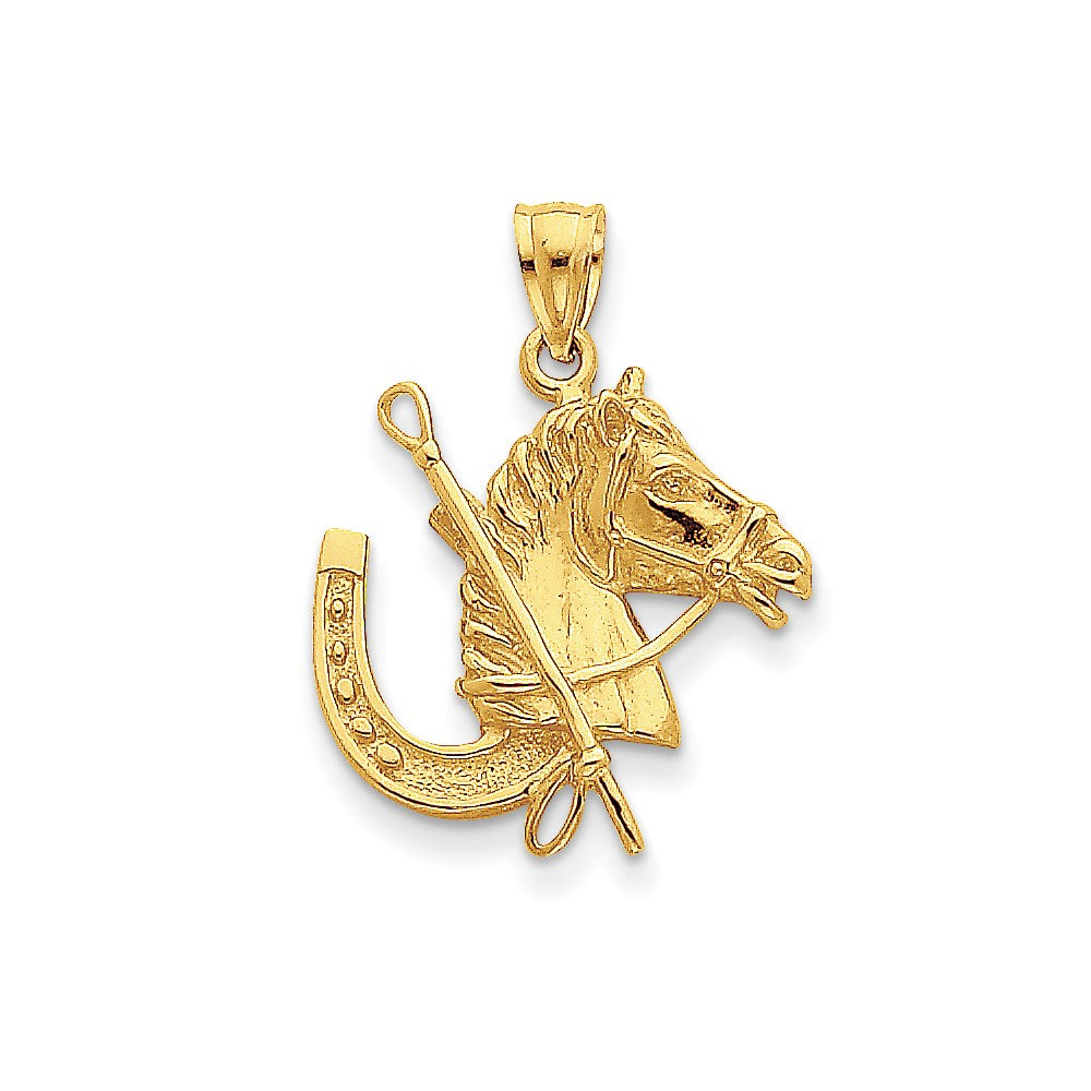 14k Yellow Gold Horse Head with Horseshoe Pendant