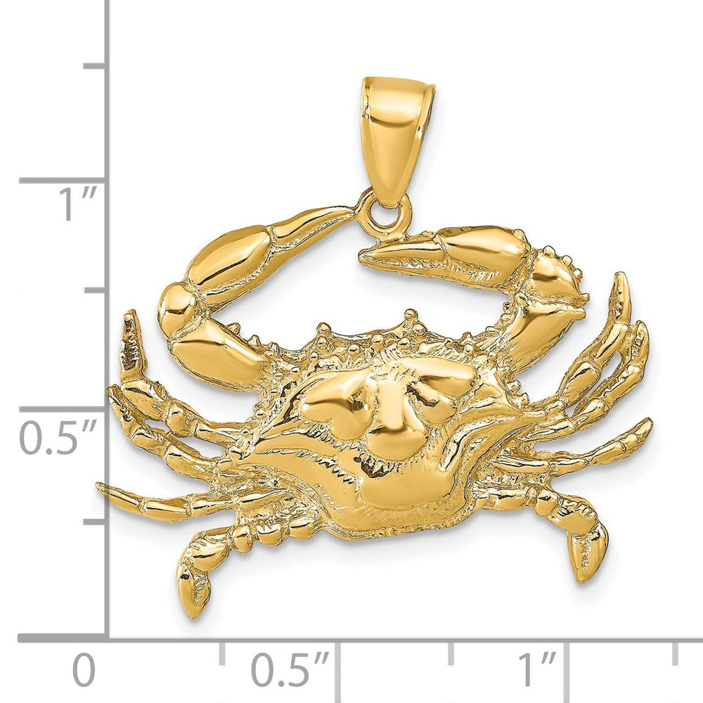 14k Yellow Gold Blue Crab Pendant