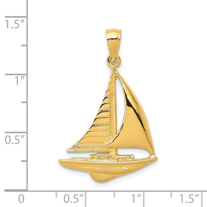 14k Yellow Gold 2-D Sailboat Pendant