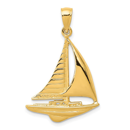14k Yellow Gold 2-D Sailboat Pendant