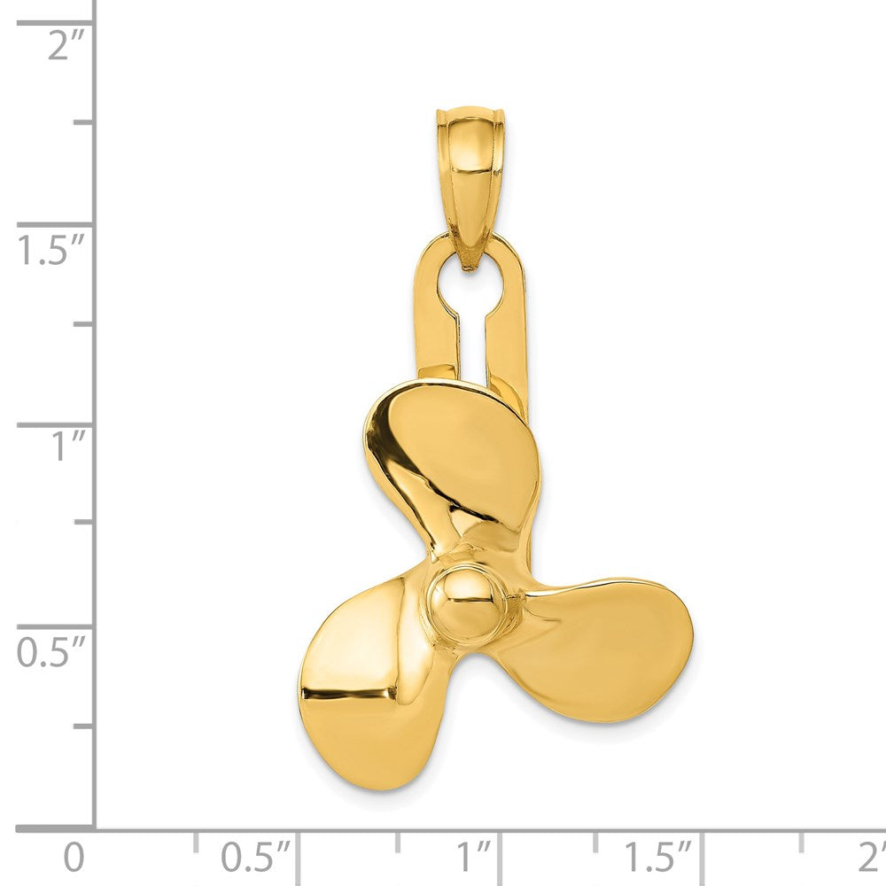 14k Yellow Gold Moveable 3 Blade Propeller Pendant