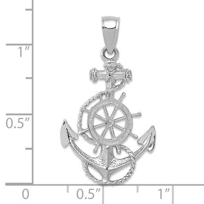 14k White Gold Anchor and Wheel Pendant