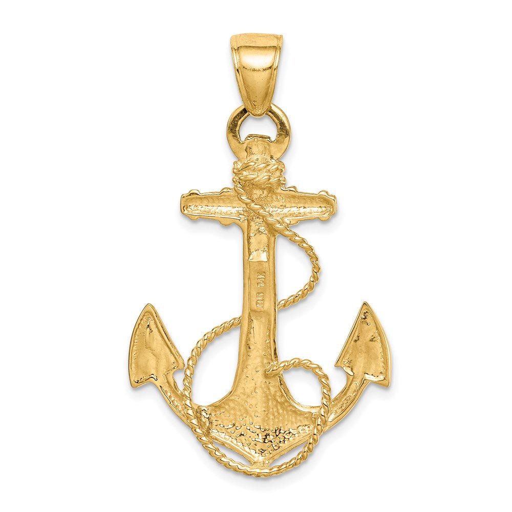 14k Yellow Gold 2-D Anchor with Rope Pendant