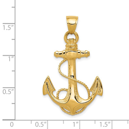 14k Yellow Gold 2-D Anchor with Rope Pendant