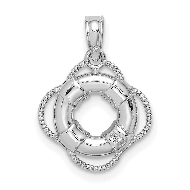 14k White Gold White 3D Gold Lifesaver Pendant