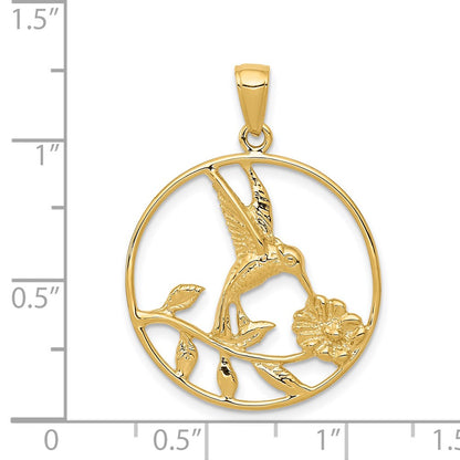 14k Yellow Gold Hummingbird in Round Frame Pendant