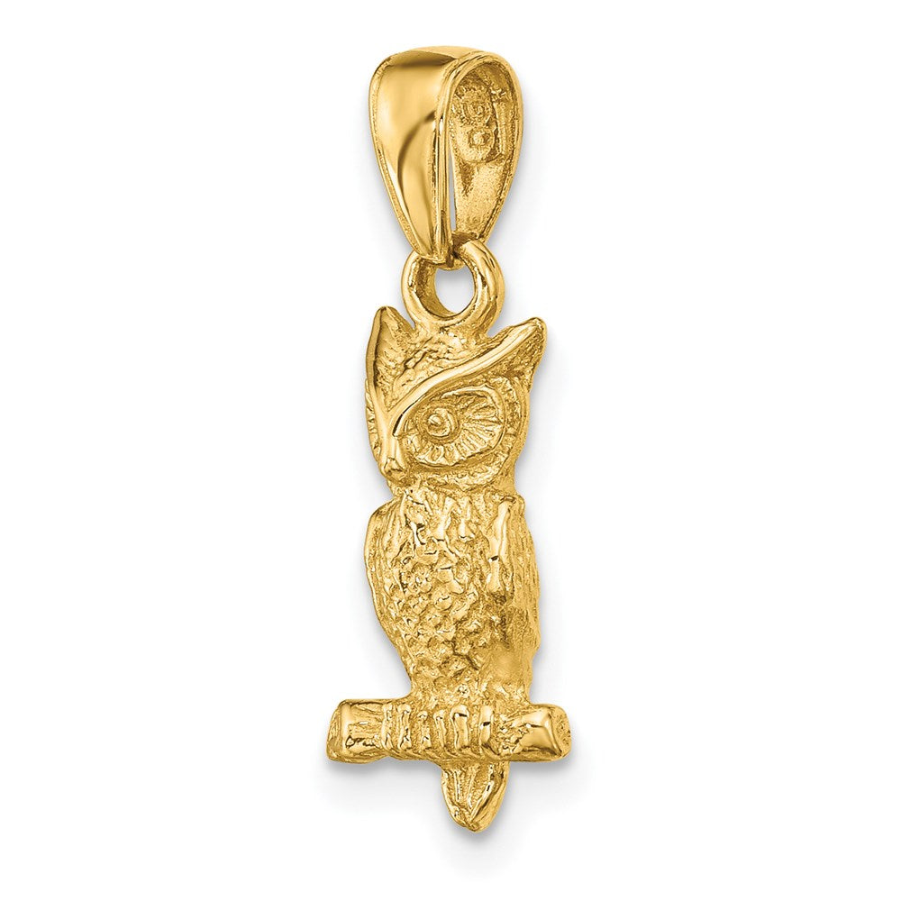14k Yellow Gold 3-D Owl Pendant