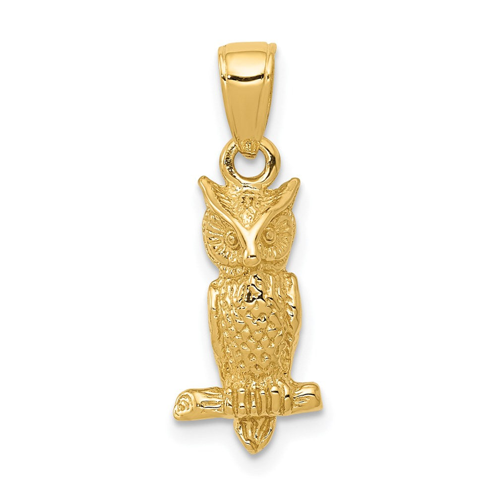 14k Yellow Gold 3-D Owl Pendant
