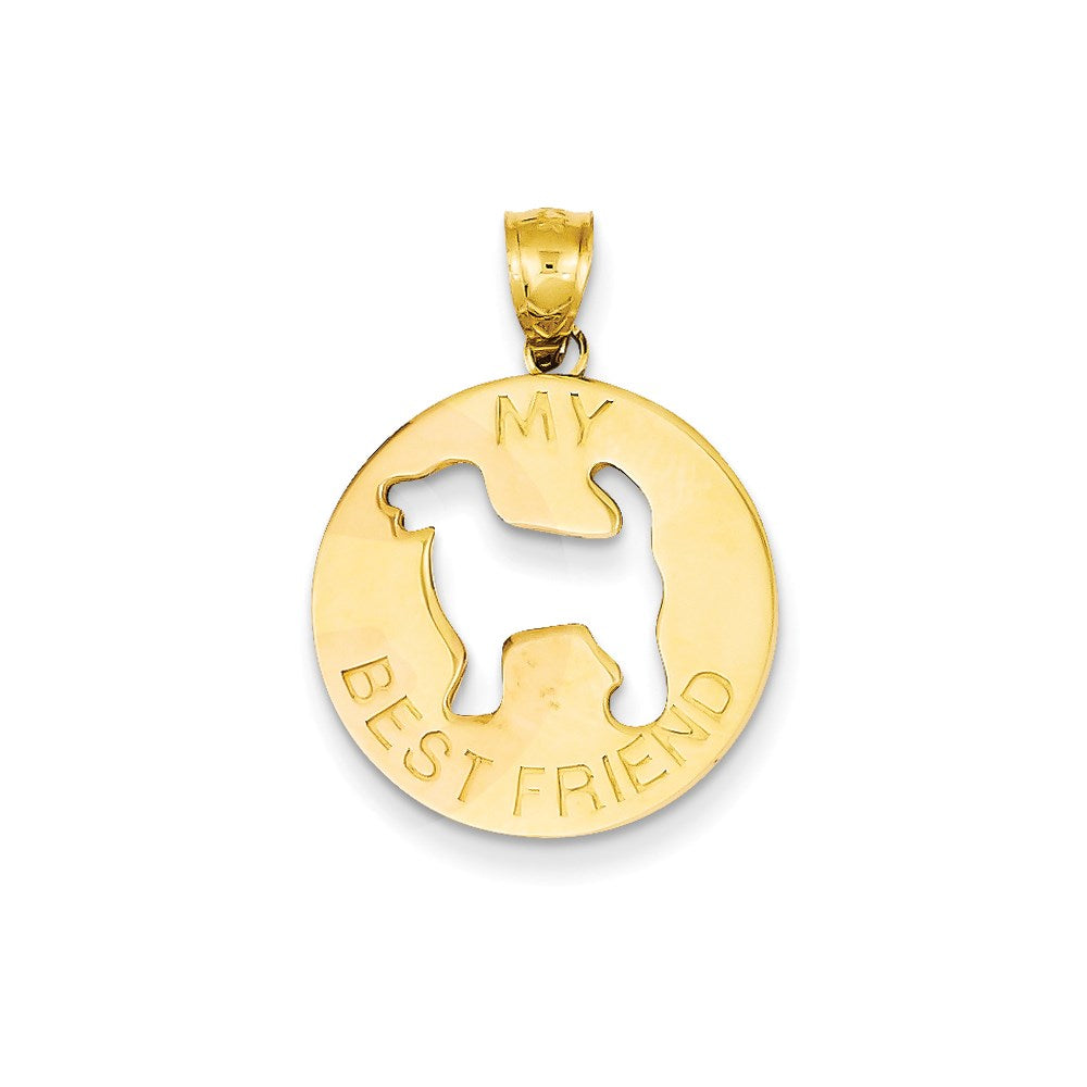 14k Yellow Gold My Best Friend with Dog Cut-Out in Center Pendant