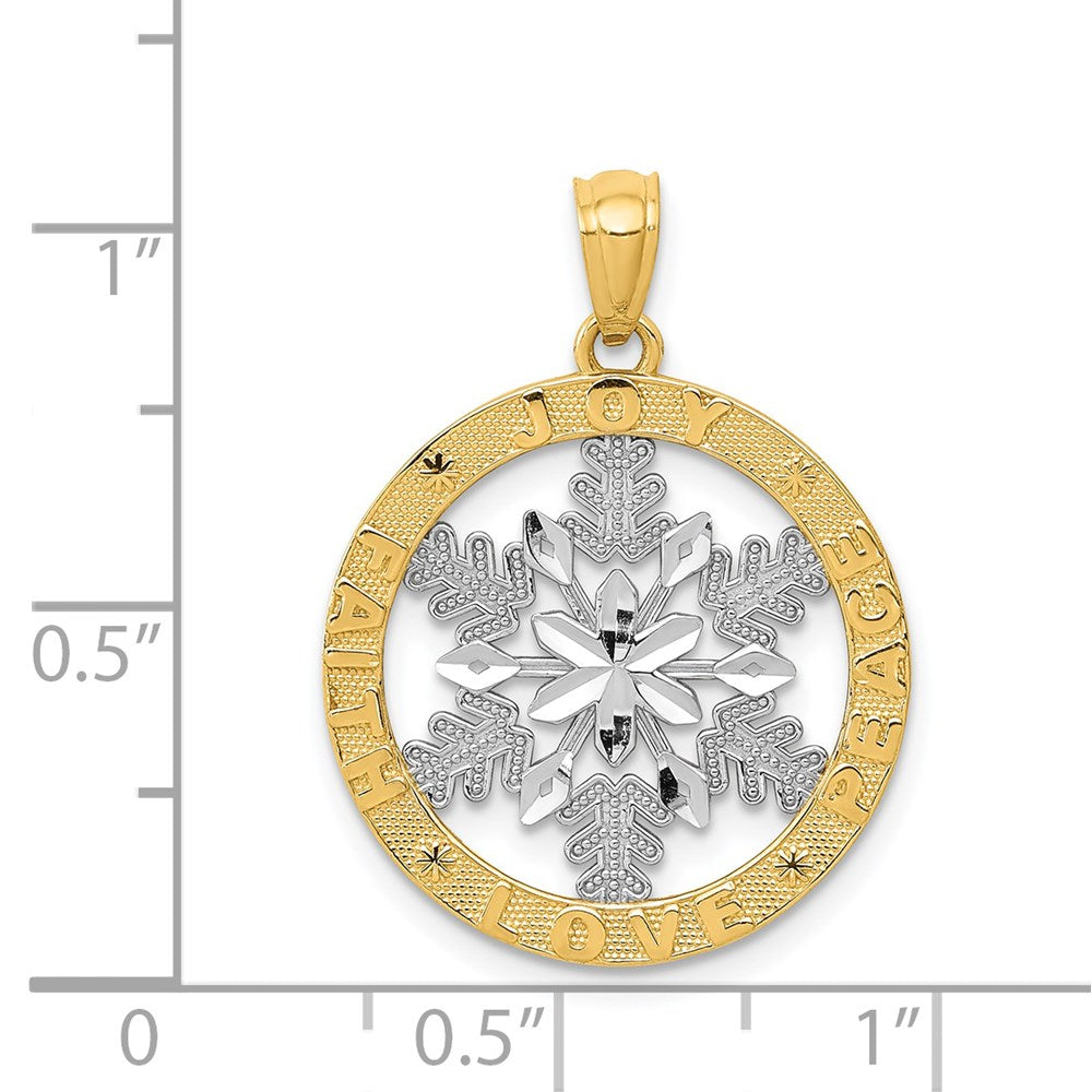 14k Yellow & Rhodium Gold and Rhodium Joy/Peace/Love/Faith Snowflake Pendant