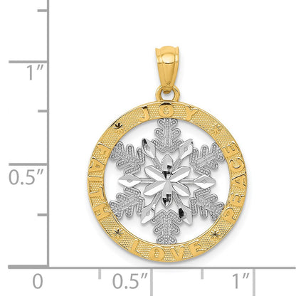 14k Yellow & Rhodium Gold and Rhodium Joy/Peace/Love/Faith Snowflake Pendant