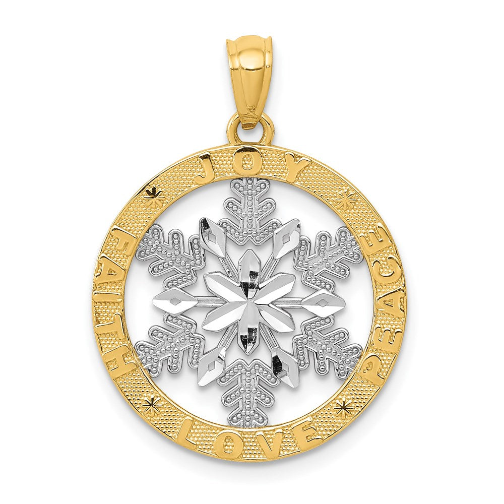 14k Yellow & Rhodium Gold and Rhodium Joy/Peace/Love/Faith Snowflake Pendant