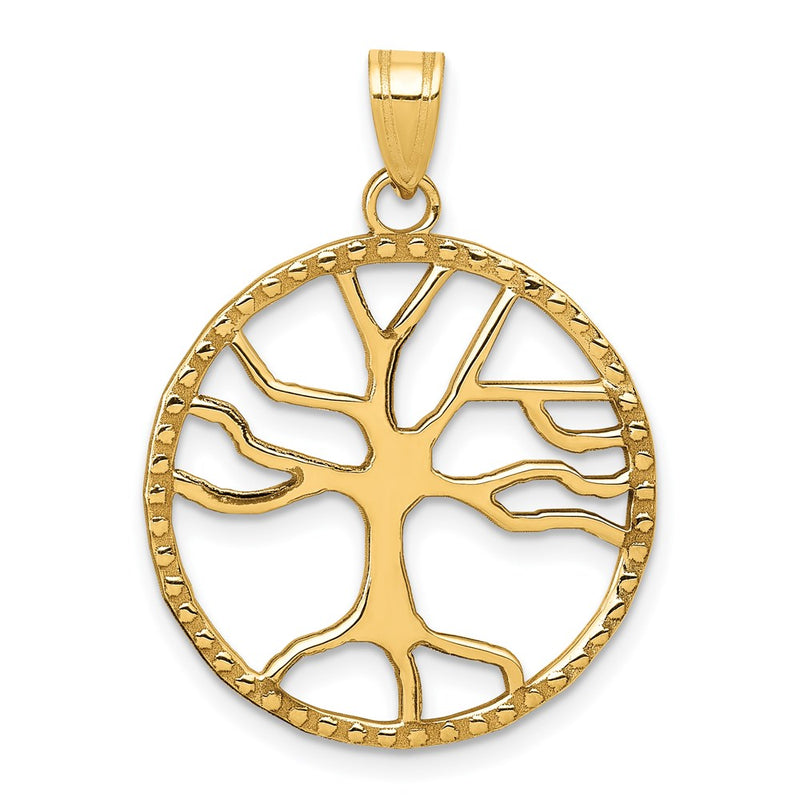 14k Yellow Gold Tree of Life in Round Frame Pendant