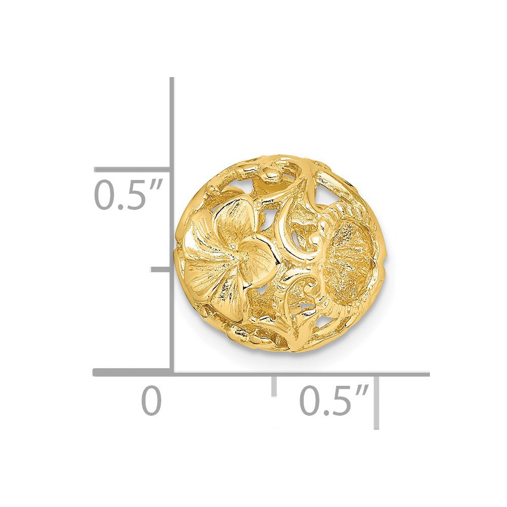 14k Yellow Gold 3-D Cut-out Flower Barrel Slide Charm
