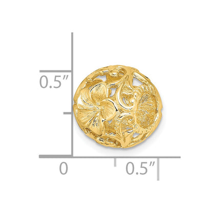 14k Yellow Gold 3-D Cut-out Flower Barrel Slide Charm
