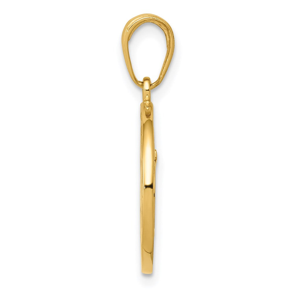 14k Yellow Gold Cut-out Round Frame Yoga Om Symbol Pendant