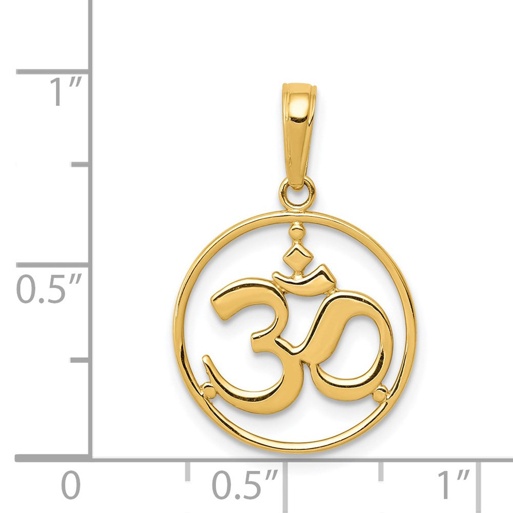 14k Yellow Gold Cut-out Round Frame Yoga Om Symbol Pendant