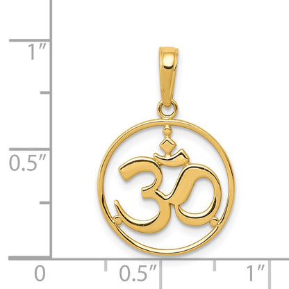 14k Yellow Gold Cut-out Round Frame Yoga Om Symbol Pendant