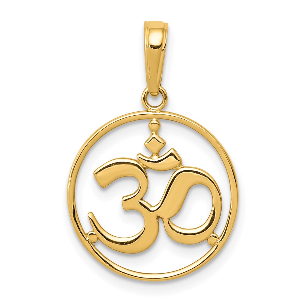 14k Yellow Gold Cut-out Round Frame Yoga Om Symbol Pendant
