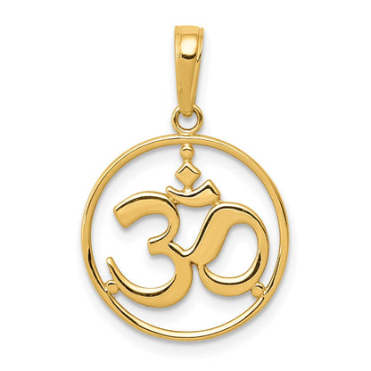 14k Yellow Gold Cut-out Round Frame Yoga Om Symbol Pendant
