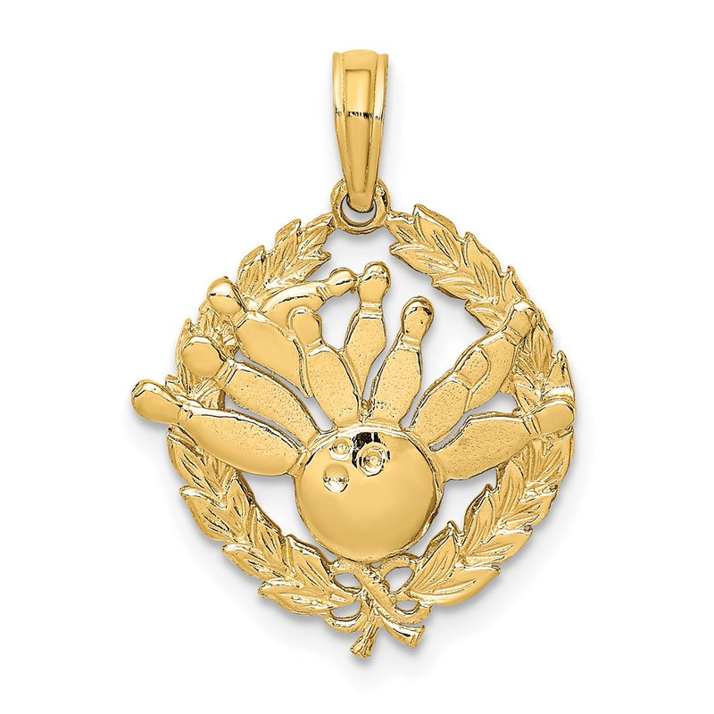 14k Yellow Gold Bowling Story in Leaf Circle Charm