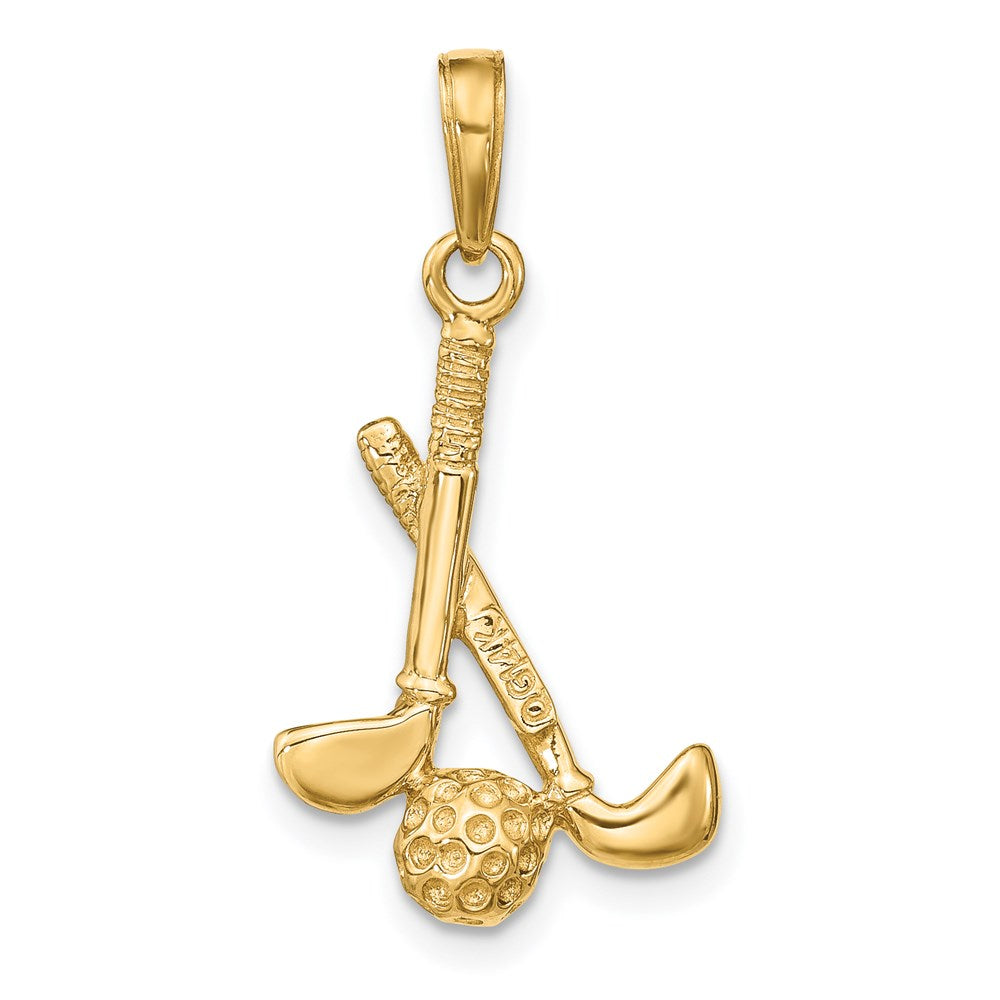 14k Yellow Gold 3-D Clubs and Ball Pendant