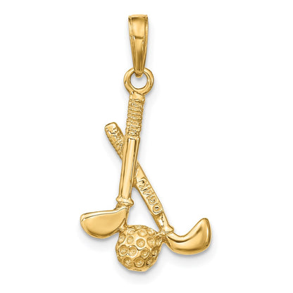 14k Yellow Gold 3-D Clubs and Ball Pendant