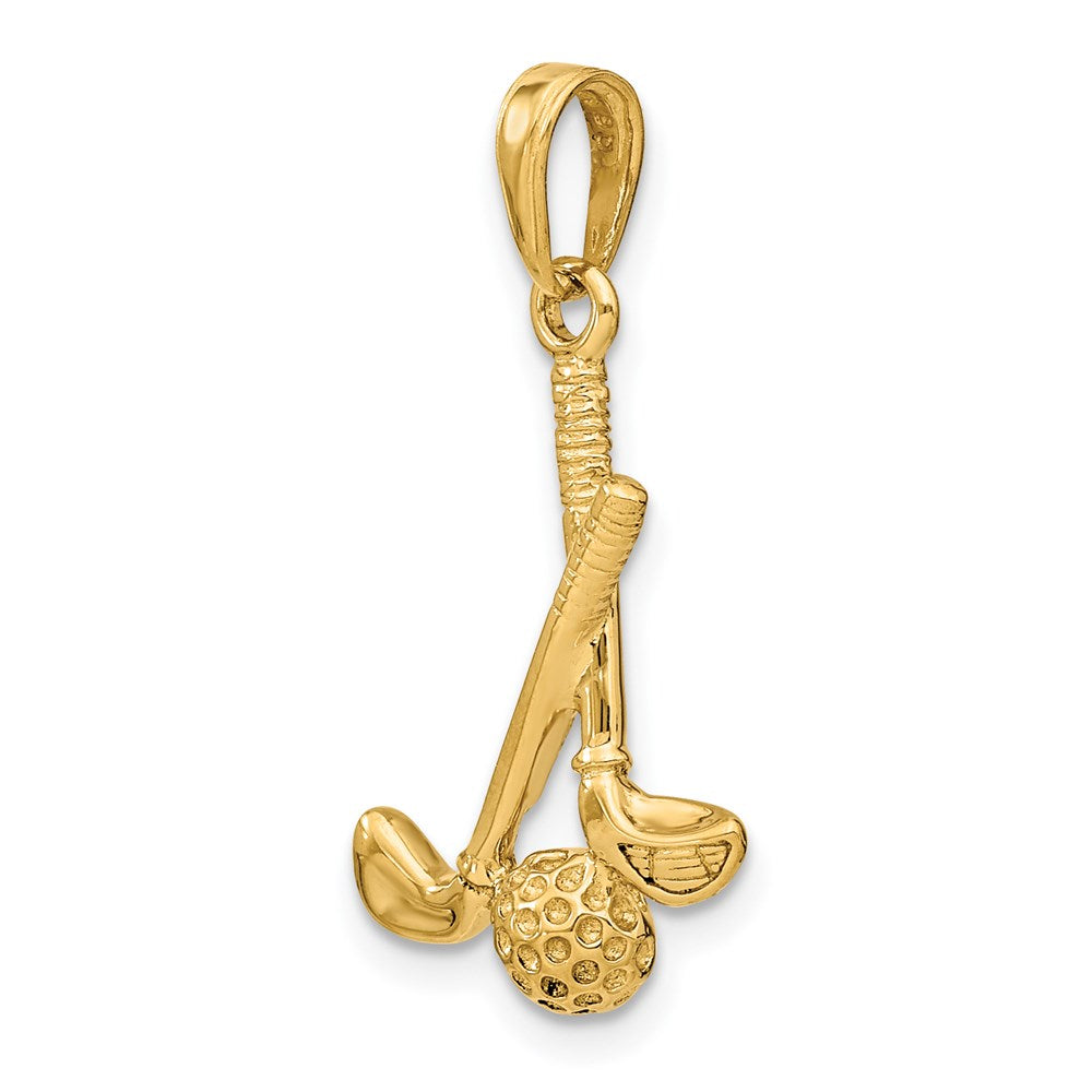 14k Yellow Gold 3-D Clubs and Ball Pendant