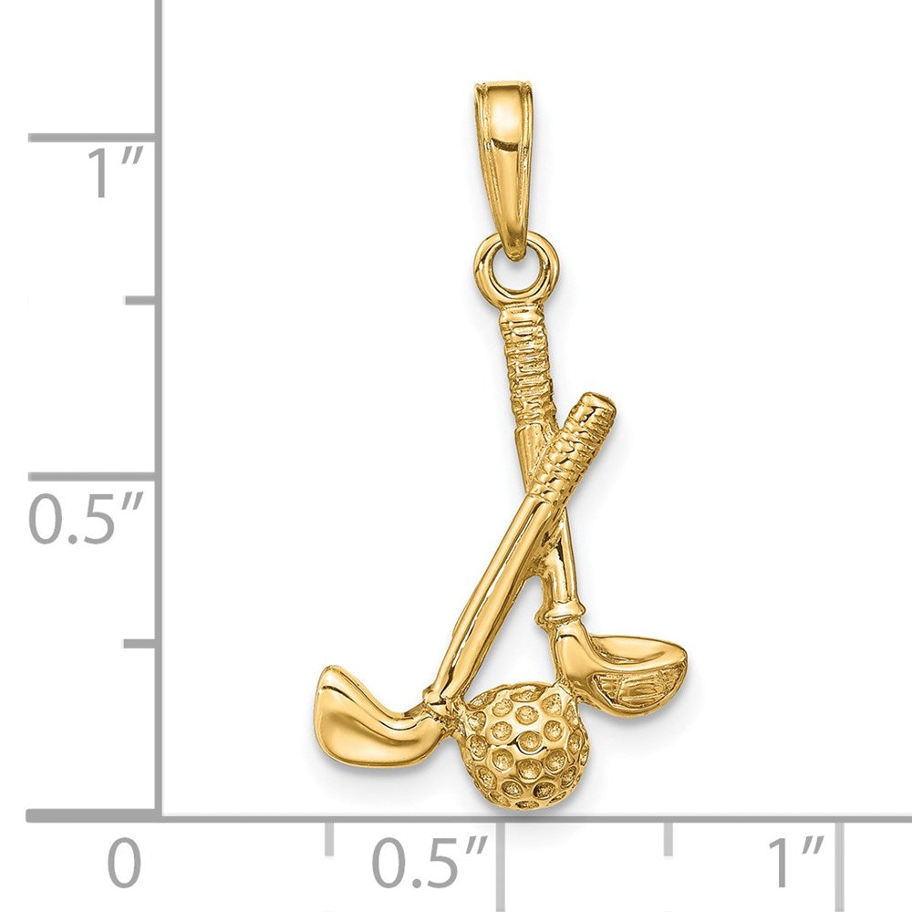 14k Yellow Gold 3-D Clubs and Ball Pendant