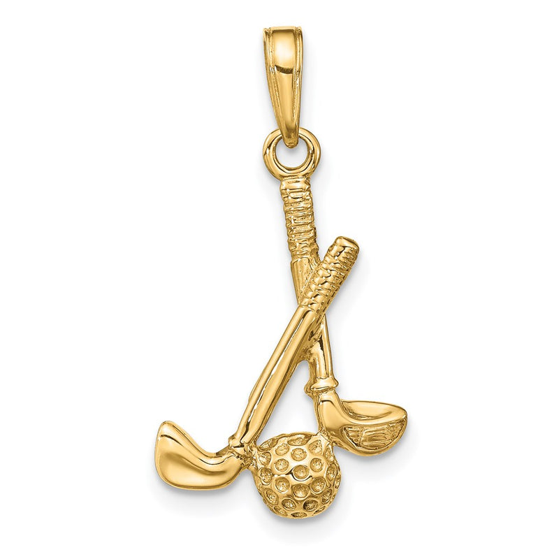 14k Yellow Gold 3-D Clubs and Ball Pendant