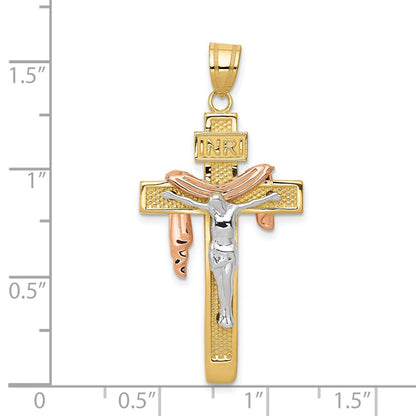 14k Tri-Color Gold Large Draped INRI Crucifix Pendant