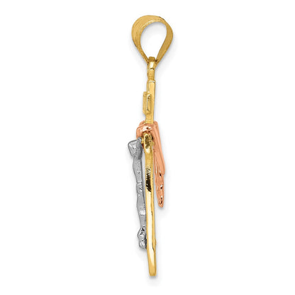 14k Tri-Color Gold Diamond-cut Small Draped INRI Crucifix Pendant