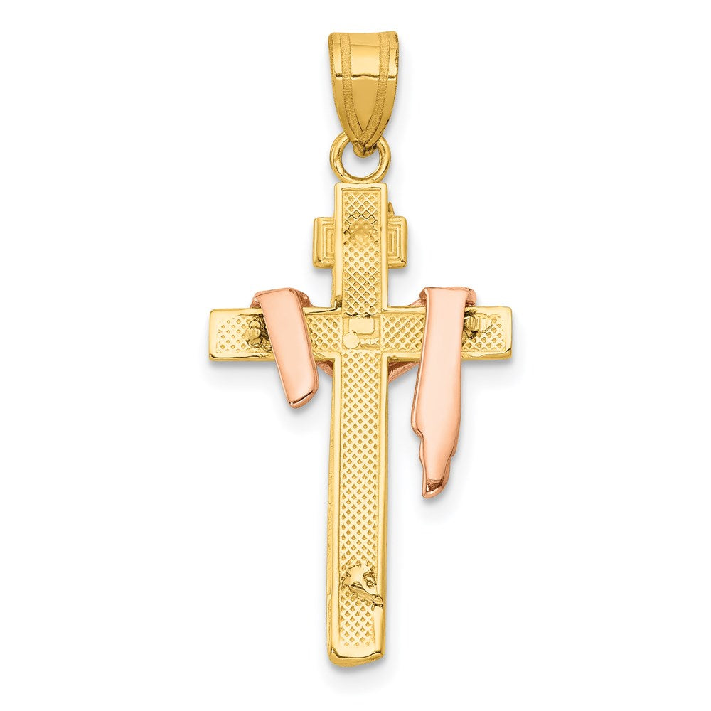 14k Tri-Color Gold Diamond-cut Small Draped INRI Crucifix Pendant