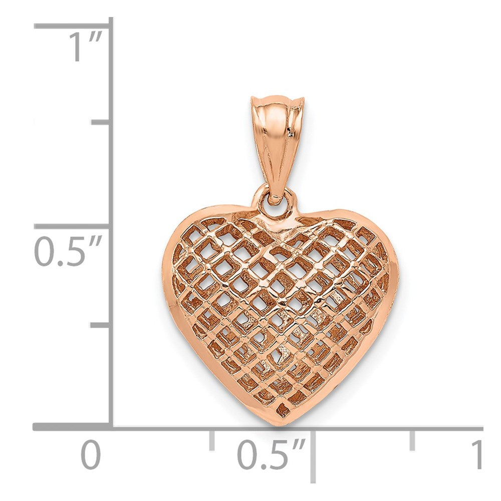 14k Rose Gold Rose Polished 3-D Woven Puffed Heart Pendant
