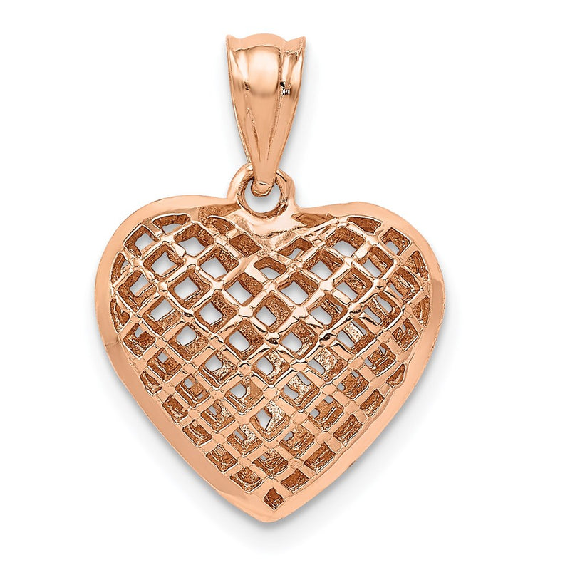 14k Rose Gold Rose Polished 3-D Woven Puffed Heart Pendant