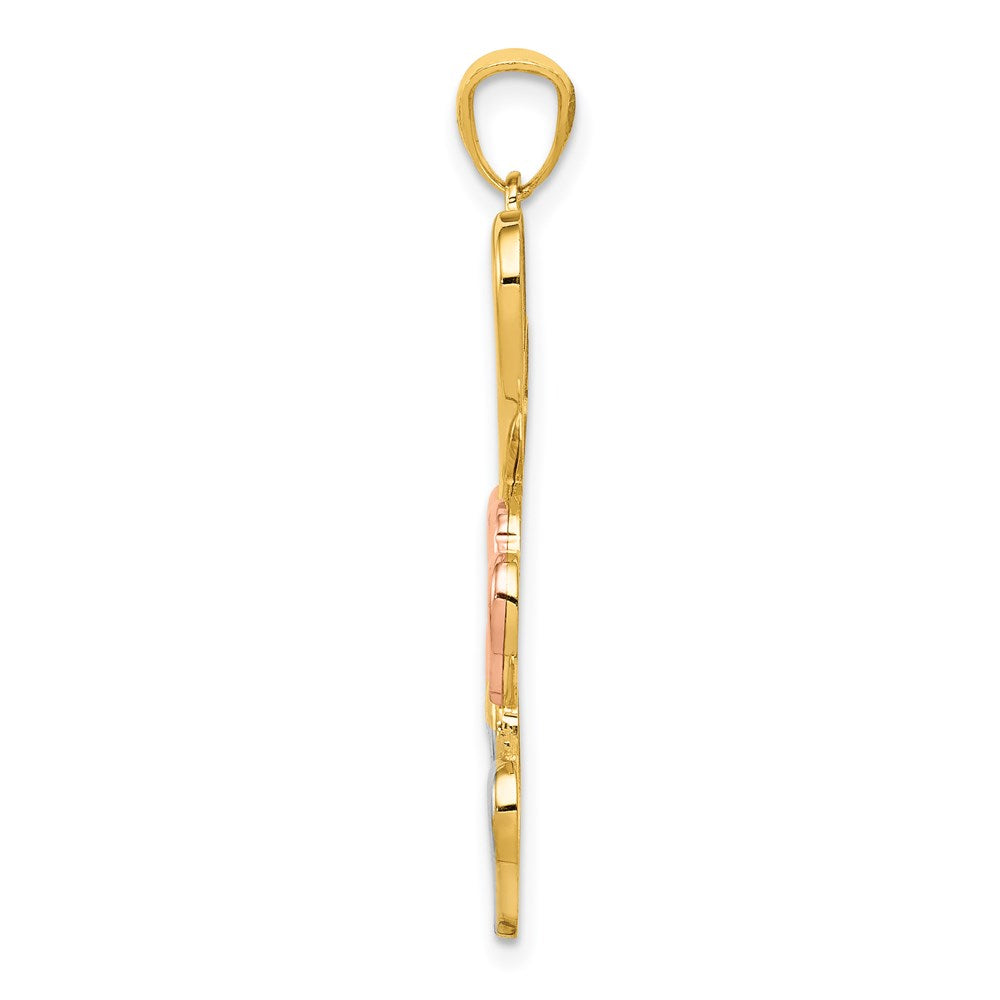 14k Yellow & Rhodium Gold w/Rose and White Rhodium Hearts Pendant